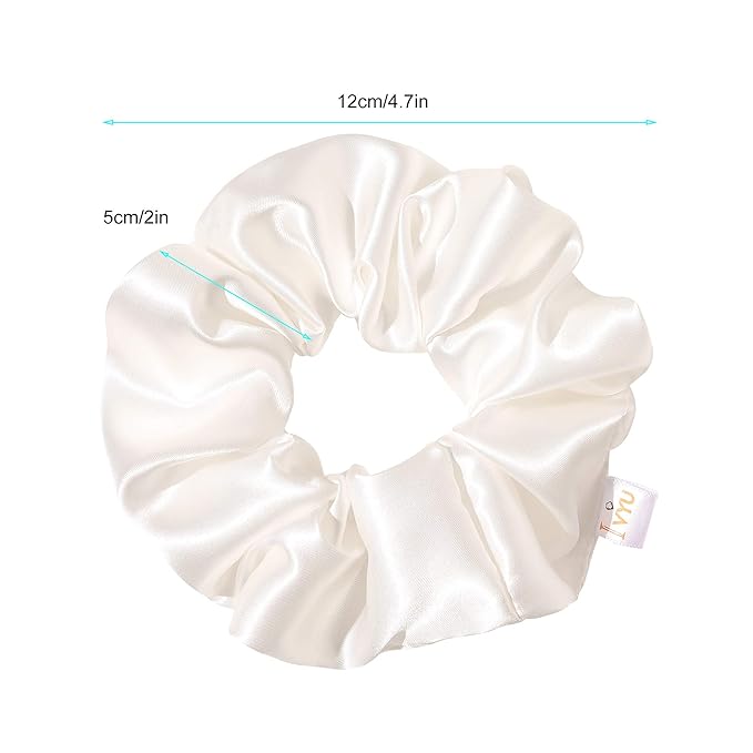 Ivyu Scrunchies, 4 Pack Silk Scrunchy for Girls Women Cute Hairties Hair Accessories Soft Ropes Ponytail Holder, White, Black, Navy, Gray
