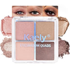 4 Colors Dark Brown Nude Pink Eye Shadow Powder Palette Makeup, Neutral Matte Shimmer Cream Quads Eyeshadow Palette for Women Highly Pigmented Waterproof, paleta de sombras de ojos, Vegan, 06