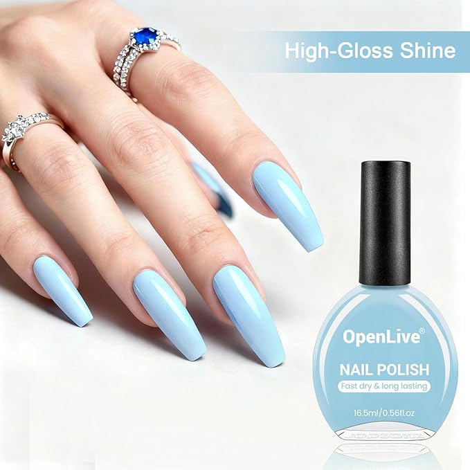 16.5ml Light Blue Nail Polish Large Volume Quick Drying Nail Polish, Fast Drying and Long Lasting Color Nail Art DIY Home Manicure Gift for Women