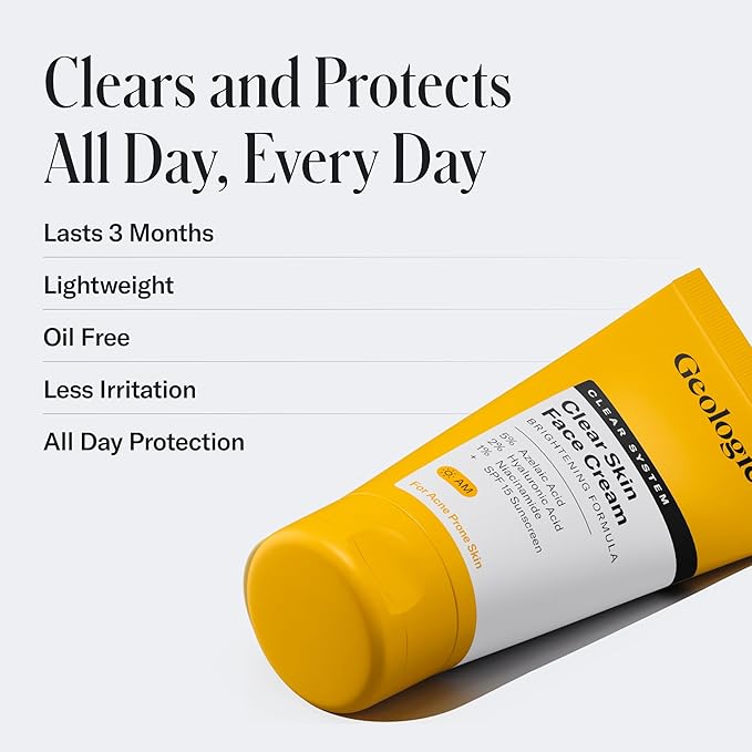 Geologie Clear Skin Face Cream | Clear System Daily Moisturizer with SPF15 for Acne-Prone Skin | Azelaic Acid, Niacinamide & Hyaluronic Acid | Lightweight & Oil Free | 60 ML