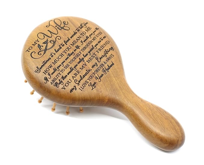 TOBOHU Engraved with Love Quotes Wooden Hairbrush Gifts for Wife, Romantic Wedding Anniversary I Love You Gifts for Her Best Wife Birthday Gift Ideas to My Wife Keepsakes Presents from Husband