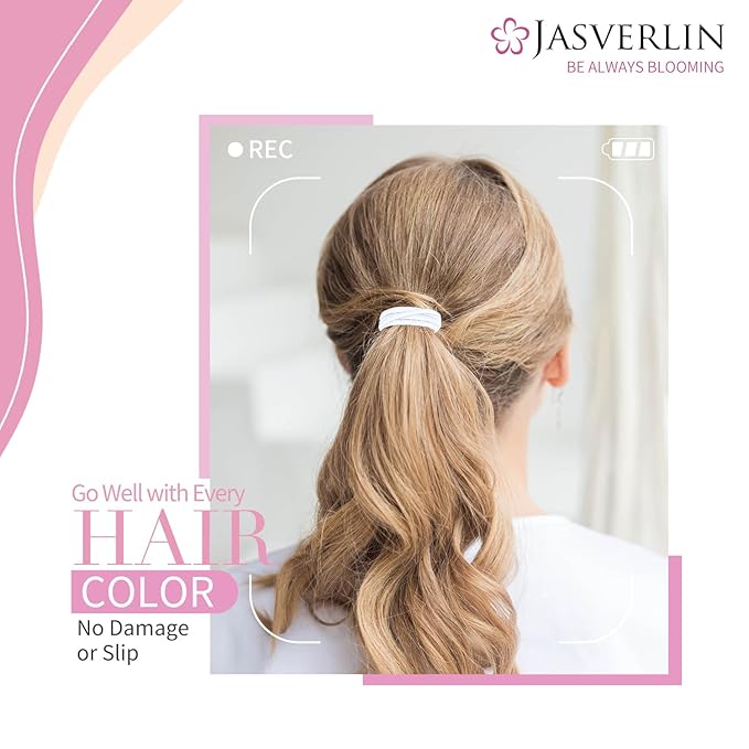 White Thick Hair Ties 5mm Large Ponytail Holders for Women Girls Men Curly Texture Rubber Bands Durable Stretchy Nylon Hair Elastics for Braids 48 Count