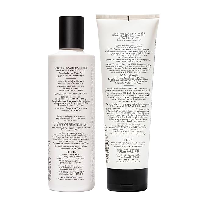 SEEN Shampoo & Deeper Conditioner Bundle, Fragrance-Free - Non-Comedogenic & Hair Care - Dermatologist-Developed, Safe for Sensitive, Eczema & Acne-Prone Skin