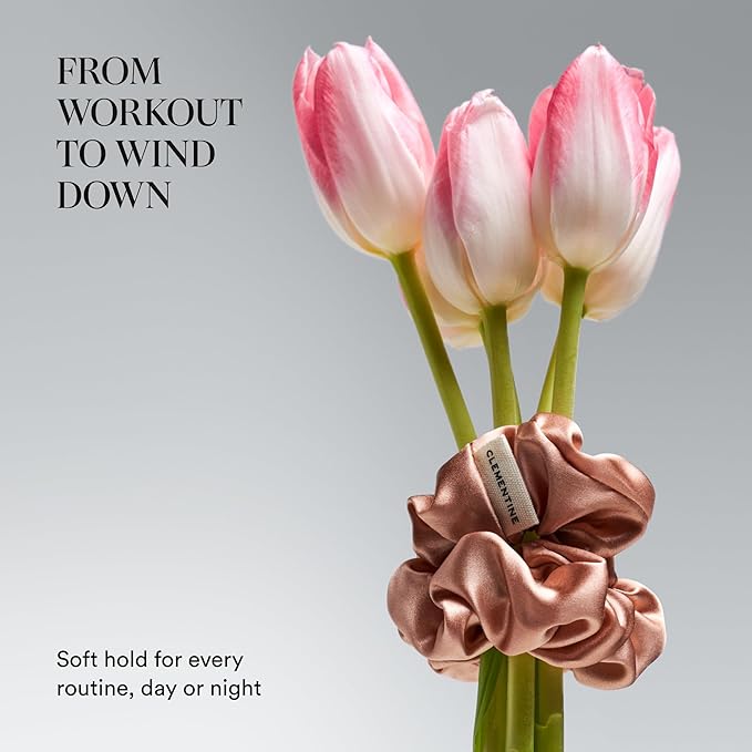 Clementine Sleepwear Organic Silk Scrunchie Set Flower Shop | 4 Skinny and 4 Midi Scrunchies Made with GOTS Certified Silk for Gentle, Frizz-Free Styling