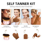 FUNAN Self Tanning Applicator Kit with Soft Mitt, Back Lotion Strap, and Ultra Soft Rose Gold Kabuki Brush, Brown, 3 Piece Set