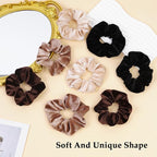 Velvet Scrunchies for Women – 8PCS Neutral Large Hair Ties – Black, Blonde, Dark Brown, Light Brown – No Crease, Frizz-Free, Soft & Gentle Elastic Hair Bands, Everyday Hair Accessories Gifts