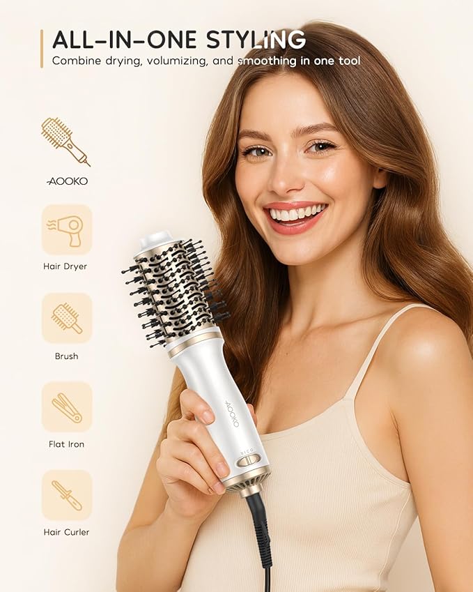 Dual Voltage Mini Hair Dryer Brush, 4 in 1 Blow Dryer Brush for European Travel, 120-240V for International Travel