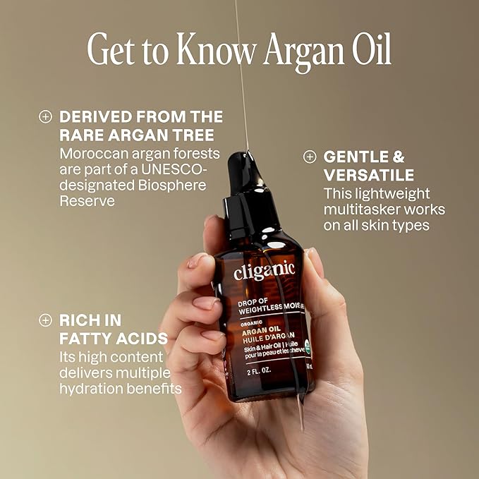 Cliganic Organic Argan Oil, 100% Pure | for Hair, Face & Skin | Natural Cold Pressed Carrier Oil, Imported from Morocco