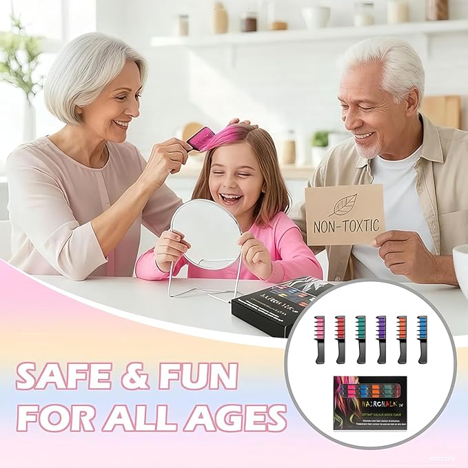 Festive Fun Hair Chalk Combs,10 Colors Instant Hair Color Comb Washable Quick Dry Vibrant Temporary ColorWashable Hair Chalk New Year Birthday Cosplay, Birthday Party, Christmas Gifts (10 Color)