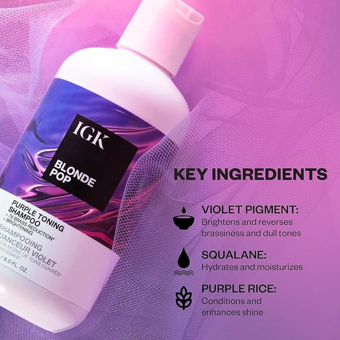 IGK Blonde Pop Shampoo + Conditioner Set | Purple Toning + Brighten + Neutralize Brass | Vegan + Cruelty Free | 8 oz (Set of 2)