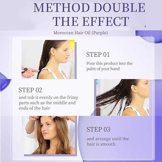 Moroccan Argan Oil,Purple Hair Essential Oil—Leave Hair Soft & Shiny,Deep Moisturizer,Frizz Control,Split End Repair for Dry & Damaged Hair,Hair Treatment Oil for Dry and Frizzy—100ML