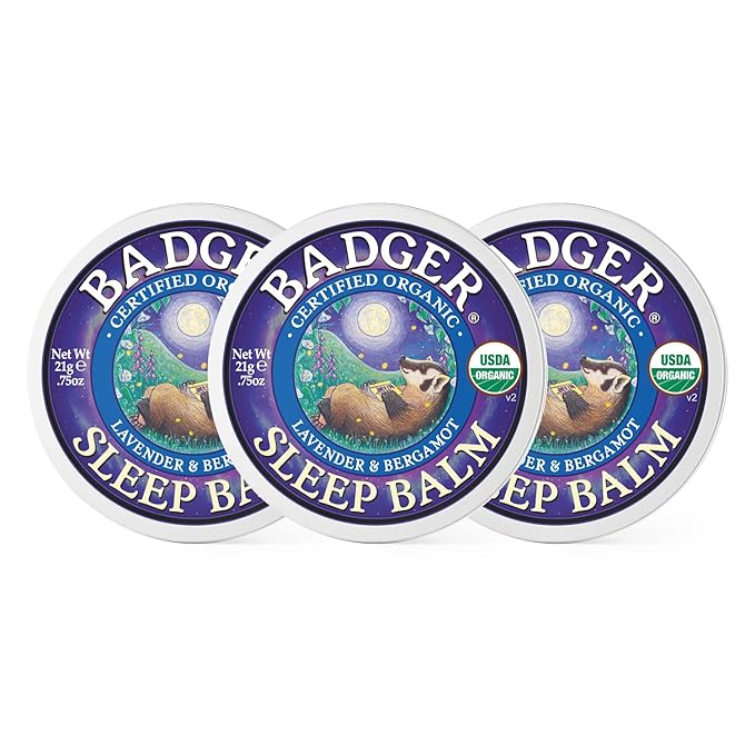 Badger Sleep Balm, Organic Essential Oil Aromatherapy Natural Sleep Balm for Adults & Kids, Relaxing & Calming Lavender & Bergamot Natural Sleep Support, .75 oz Tin, 3-Pack