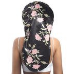 AWAYTR Long Satin Bonnet for Braids - Elastic Silk Hair Bonnets for Sleeping Night Cap Stretchy Tie Band for Women(Wild Rose)