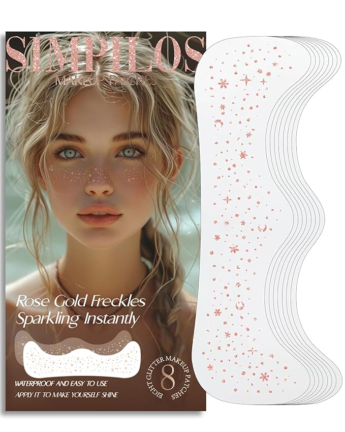 Body Face Glitter Rave Festival Pride Party Accessories - Rose Gold Waterproof Face Tattoos Speckles Makeup Patches for Women - 8 Counts