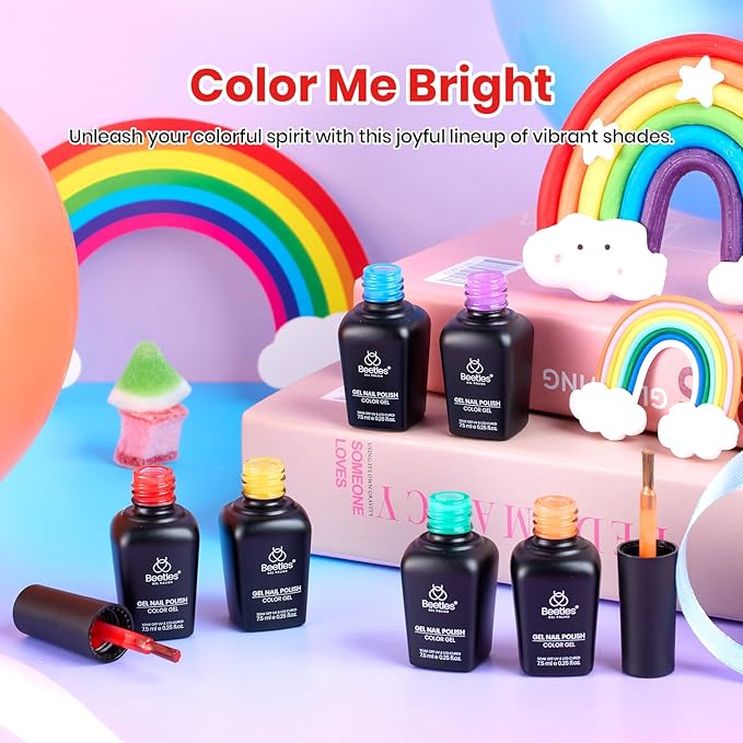 Beetles Rainbow Gel Nail Polish Set, 6 Colors Red Yellow Blue Orange Green Purple Polish Rainbow Flag Gel Nail Polish Kit Soak Off UV Nail Art Design Salon DIY Manicure Gifts for Women Girls