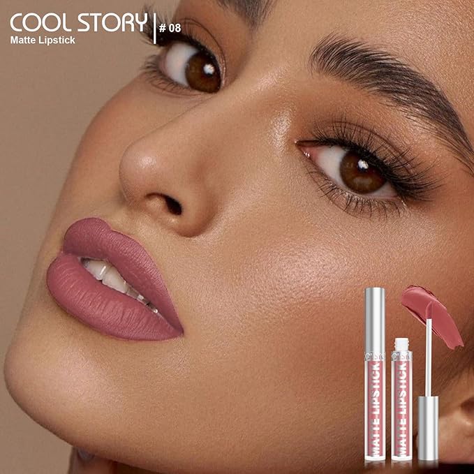 COOL STORY Matte Lip Stain Tint Highly Pigmented Color Long-Lasting Waterproof Mauve Mist (08)