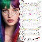 8Pcs Face Makeup Patches, Glitter Freckles Face Tattoo for Teenagers & Young Women, Sparkle Freckles Makeup Patches, Waterproof Face Glitter Freckles for Christmas (8PcsE Rainbow)