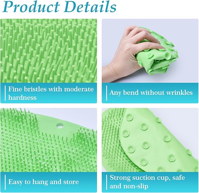 2-in-1 Shower Foot Scrubber Mat, Heavy Duty Bath Brush with Suction Cups, Back Scrubber and Mat Wall Mounted, Exfoliating Foot Scrubber for Men and Women(Green)