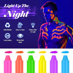 glow in the dark body face paint, 12pcs neon accessories for glow party supplies, UV Crayon Kit neon party decorations for Birthday Party Halloween Masquerade Makeup for Kids Adult