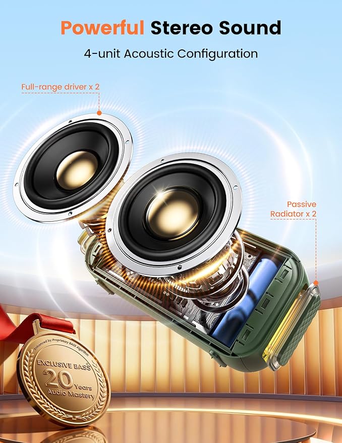 Bluetooth Speaker White Elephant Gifts: Christmas Stocking Stuffers for Men Adults Teens, 30H Playtime, Portable Wireless Speakers, Powerful Bass, Lightshow, Birthday Beach Vacation Essentials, Green