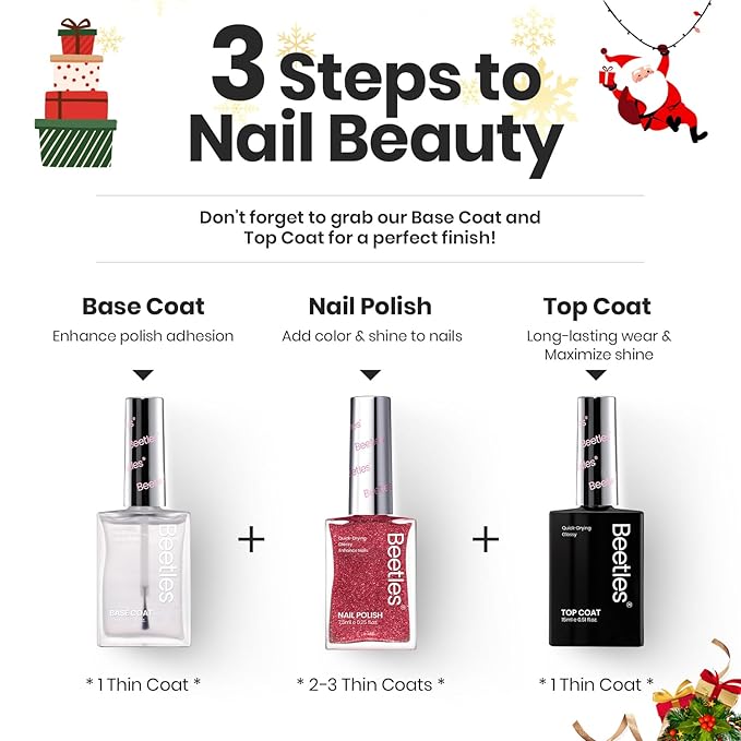 Beetles Glitter Nail Polish Set, 6 Color Silver Pink Gold Red Brown Black Quick Air Dry Nail Polish Natural Elegant Nail Lacquer Manicure DIY Nail Art Salon Christmas Gifts For Women