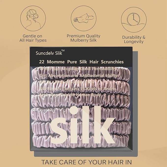 Suncdelv Silk,100% Silk Scrunchies for Hair,22 Momme Hair Ties for Anti-Crease & Breakage,Natural Women Hair Accessories，Fashion Hairbands 6PCS(Red Bean Paste)