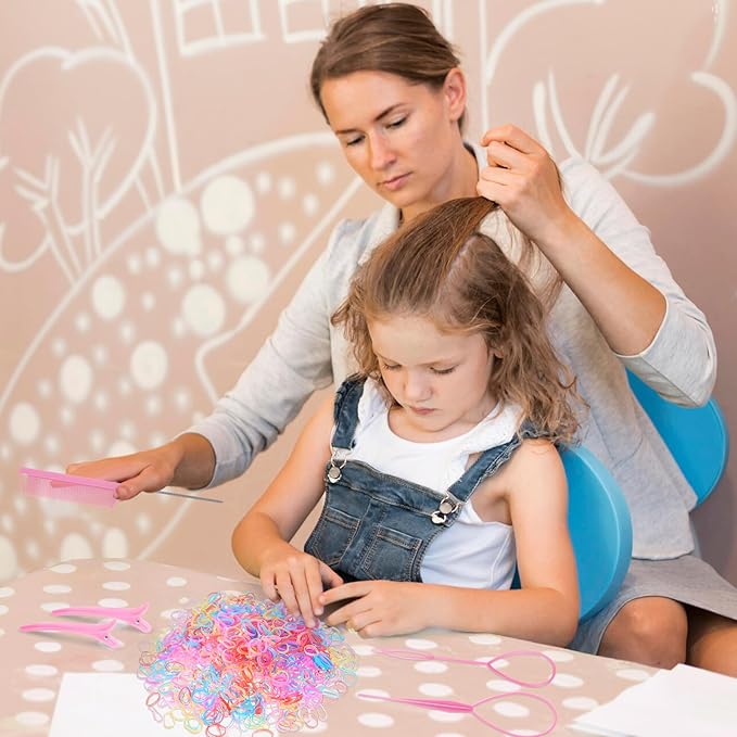 BESARME 1000pcs Mini Rubber Bands, Colorful Elastic Hair Ties with 6pcs Styling Tools for Baby Girls' Hair Accessories, Christmas Gifts