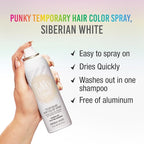 Punky Temporary Hair Color Spray – Siberian White, Instant Vivid Temporary Hair Dye for Women, Wash Out, Hair-Color Spray, 3.5 oz