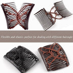 5 Pieces Magic Hair Comb Stretchy Double Comb Elastic Adjustable Hair Clips for Women Girls Vintage Hairstyle Multipurpose Hair Accessories (Black, Brown, Purple, Pink, Blue)