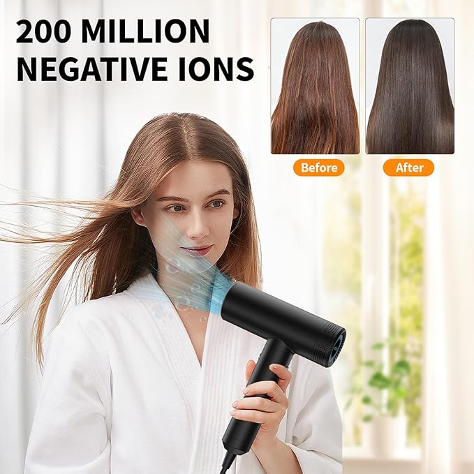 Professional High Speed Ionic Hair Dryer | Ultra-Fast Drying | Low Noise | 110000 RPM |Metal Body |Household Travel| Compact Blow Dryer with Magnetic Diffuser for Faster Drying All Hair Types