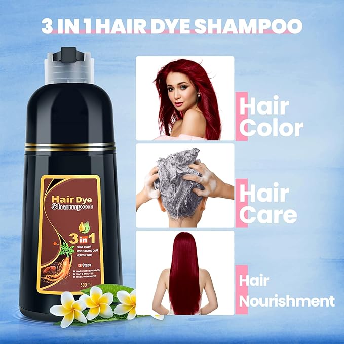 IIIMEIDU Hair Dye Shampoo 3 in 1 for Gray Hair, Herbal Ingredients Shampoo Burgundy Dye for Women Men, Grey Coverage 500ml 1