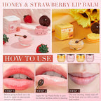 12 Pcs Bee Lip Balm Honey Pot with Brush Propolis Lip Mask Overnight, Moisturizing Hydrating Lip Sleeping Mask Prevention Dry and Cracked(Honey+Strawberry)