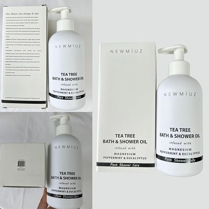 New Miuz Magnesium inShower Body Conditioner Soft Skin Post Shower Care Moisturizer for Body Legs Bath Oil Sore Muscles Recovery Peppermint Eucalyptus Tea Tree Spa Gift