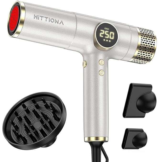 Infrared Ionic Hair Dryer with Diffuser - 2000W Dual Voltage Blow Dryer Gift for Women, Fast Drying, Frizz Control, Lightweight & Low Noise, Red Light & Negative Ions, European Travel 110V-240V