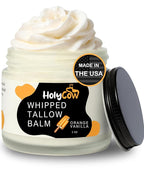 HolyCow Beef Tallow For Skin - Whipped Tallow Balm with Organic Jojoba Oil (Orange Vanilla), Grass Fed Beef Tallow Face Moisturizer for Eczema, Baby, Lip Balm - Lotion For Extremely Dry Skin