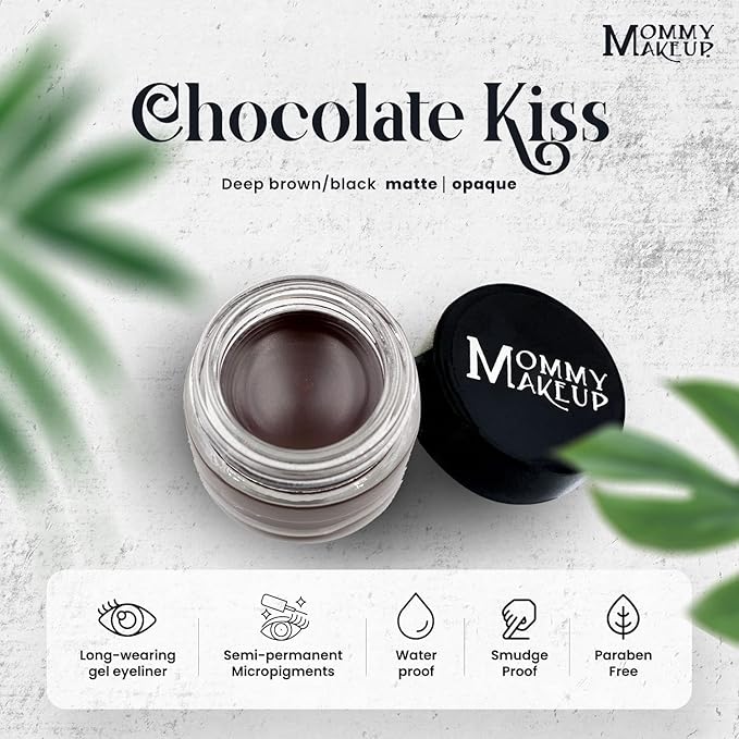Mommy Makeup Waterproof Stay Put Gel Eyeliner Pot with Micropigments - Smudge-Proof, Long Lasting, Highly Pigmented Cream Eye Liner, 0.14 oz (Chocolate Kiss)