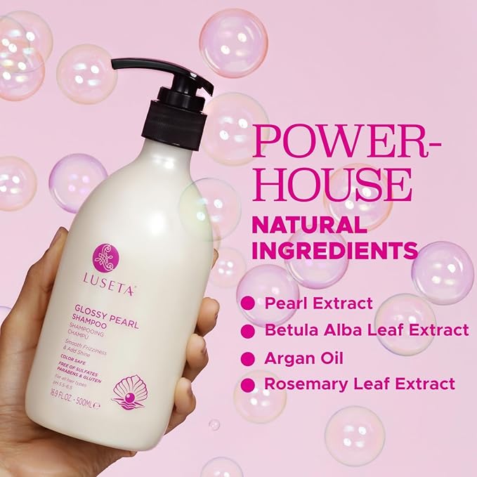 Luseta Glossy Pearl Shampoo for Smoothing and Nourishing Frizzy, Moisturizing Shampoo with Pearl Extract, Awakening shine for Dull hair 16.9 fl.oz.