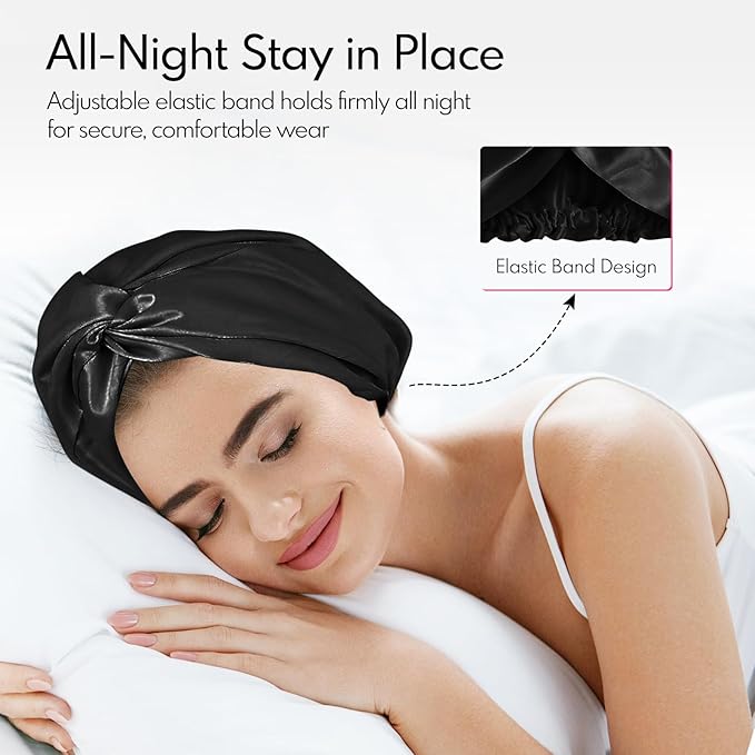 MISF 22 Momme 100% Real Mulberry Silk Bonnet For Sleeping Women, Double Layer Pure Silk Bonnet with Adjustable Elastic Band