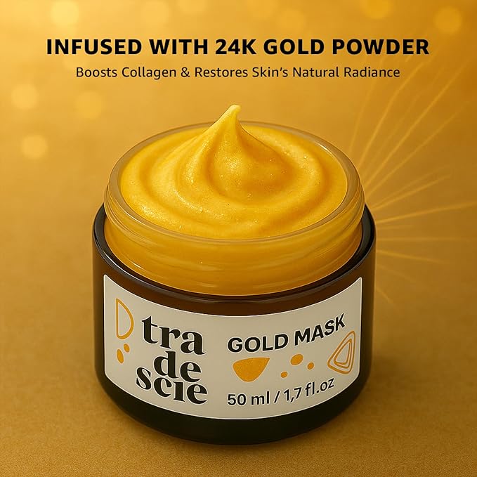 TRADESCIE 24K Gold Face Mask – Anti Aging Face Mask with Hydrating Camel Milk & Hyaluronic Acid for Firm, Radiant, Smooth, and Nourished Skin – 50 ml