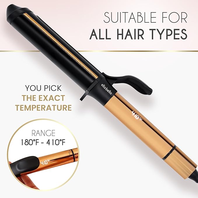 ELLA BELLA® Curling Iron 1.5" • Professional Hair Curler • 1.5 inch Curling Iron • Ceramic Curling Irons • Transform Your Look in Seconds • Suitable for All Hair Types • Say Goodbye to Heat Damage