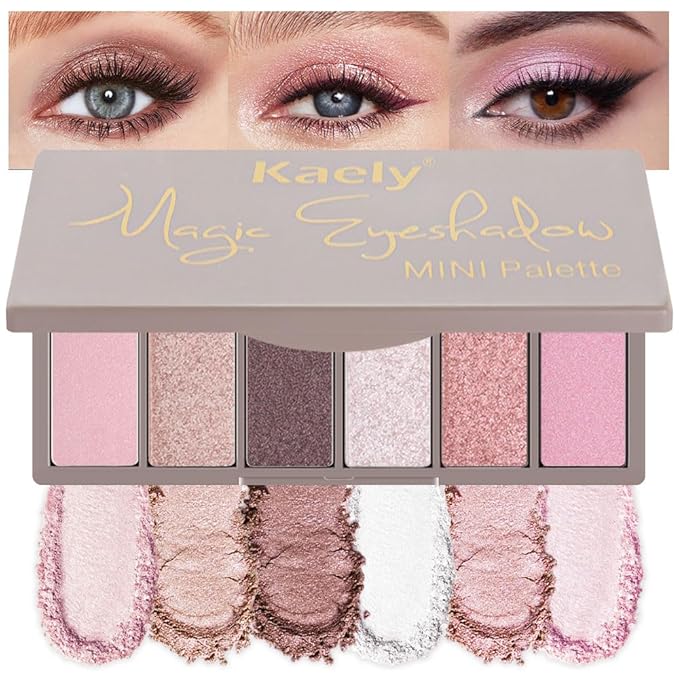 6 Colors Mini Pink Eye Shadow Palette Makeup for Older Women, Neutral Matte Shimmer Eyeshadow Palette Highly Pigmented Waterproof, paleta de sombras de ojos, Vegan & Cruelty-free, 08