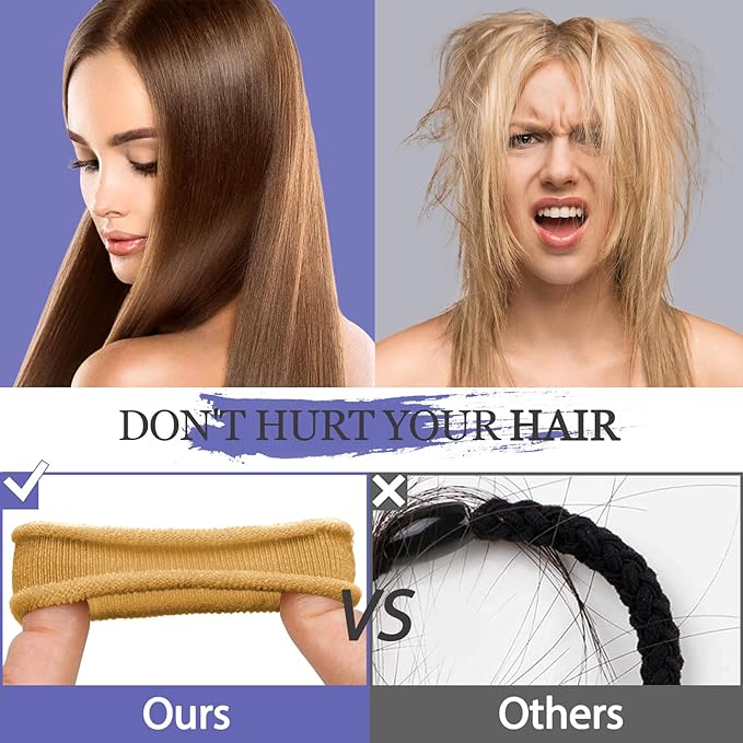 50Pcs Hair Ties for Women Girls,Cotton Seamless Hair Ties, Soft Ponytail Holders,No Crease No Damage Elastics Hair Bands with Box for Thick Heavy and Curly Hair (Camel+Grey)