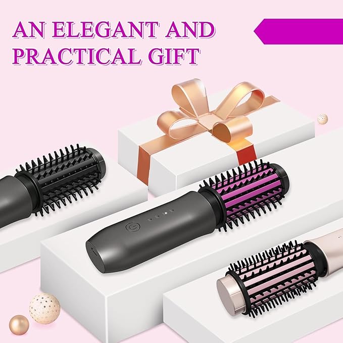 Mini Cordless Curling Iron Brush, Portable Hair Straightening Brush, Cordless Hair Curler Anti-Frizz with Negative Ions, 3-in-1 Crimper Hair Tool, Rechargeable Wave Curling Wand - Night Purple