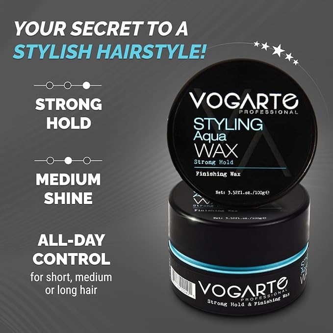 Hair Wax for Men, Premium Aqua Hair Styling Wax with Strong Hold & High Shine Finish, Water-Based, Easy Wash Out, 3.52 oz