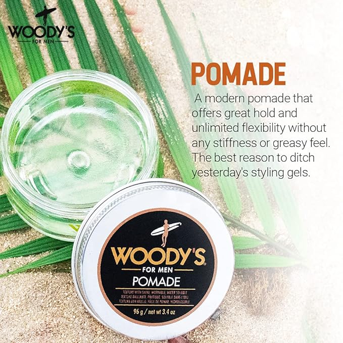 Woody's Hair Clay Pomade for Men - Matte Finish, Medium Hold, Water-Soluble Styling Gel for Men’s Hair - Strong Hold Pomade for Textured Looks, 3.4 oz