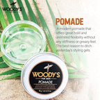 Woody's Hair Clay Pomade for Men - Matte Finish, Medium Hold, Water-Soluble Styling Gel for Men’s Hair - Strong Hold Pomade for Textured Looks, 3.4 oz