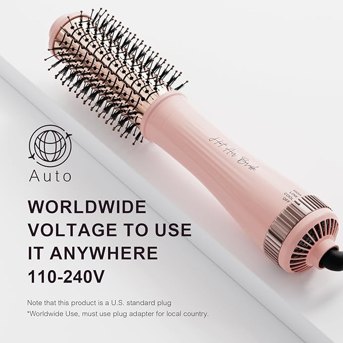 Round Brush Blow Dryer Hair Dryer Brush in One, Dual Voltage 45mm Round Barrel Root Booster for Drying & Styling, 2-in-1 Titanium Brush Dryer with Ionic Technology for More Shine and Less Frizz