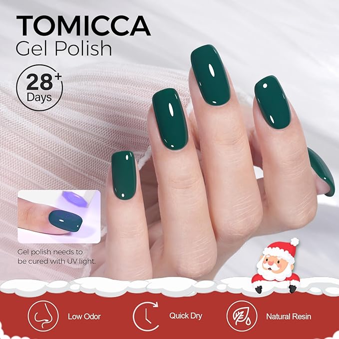 TOMICCA Green Gel Nail Polish, 15ml Christmas Green Gel Polish,Soak Off UV LED for Cure，Color Long Lasting High Saturation and Glossy Nail Art Manicure Salon Women Gifts For Christmas