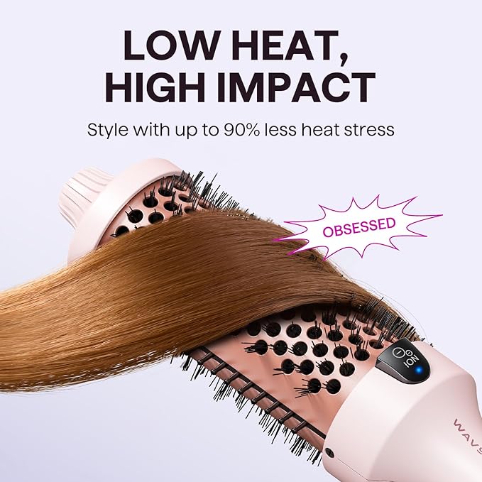 Wavytalk Thermal Brush Blowout Boost Grande, 1.77 Inch Heated Round Brush for Long Hair Blowout, Tourmaline Ceramic Negative Ion Technology Reduce Hair Damage, Dual Voltage Sakura Pink