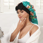 AWAYTR Long Satin Bonnet for Braids - Elastic Silk Hair Bonnets for Sleeping Night Cap Stretchy Tie Band for Women（Flower A）